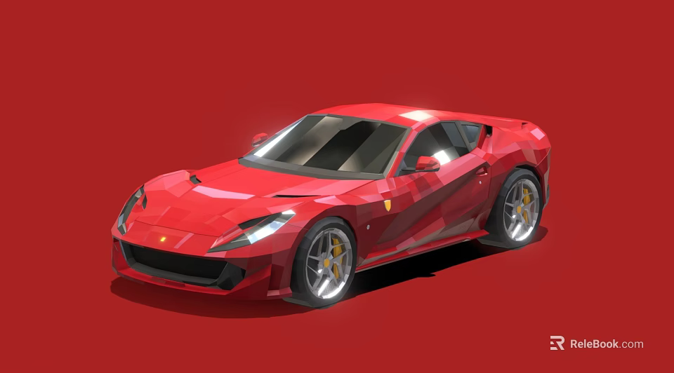 Red Sports Car with Low Polygonal Design Sleek Exterior Silver Wheels on Red Background 3d model 