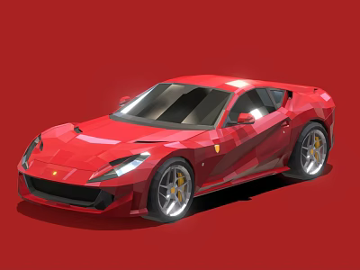 Red Sports Car with Low Polygonal Design Sleek Exterior Silver Wheels on Red Background 3d model
