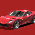 Red Sports Car with Low Polygonal Design Sleek Exterior Silver Wheels on Red Background