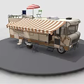 Camper Van Featuring Red White Striped Awning Outdoor Umbrella And Chairs