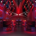 Modern Bar Interior Design With Red Blue Lighting Neon Signs And Comfortable Seating 3d model