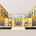 Yellow Two Story Container Building With Multiple Containers Large Windows And Front Steps 3d model