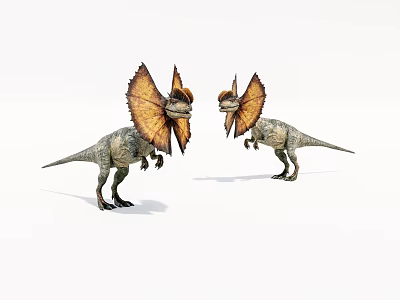 Two Frilled Dinosaurs Standing Together On White Background 3d model