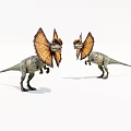 Two Frilled Dinosaurs Standing Together On White Background