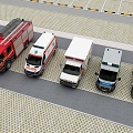 Police car bus racing car car fire truck parking lot 3d model