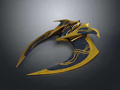 Futuristic Cosmic Spacecraft With Gold Navy Blue Design Streamlined Wings And Intricate Patterns 3d model