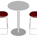 Modern Round Table With Red Padded Stools And Silver Metal Frames 3d model