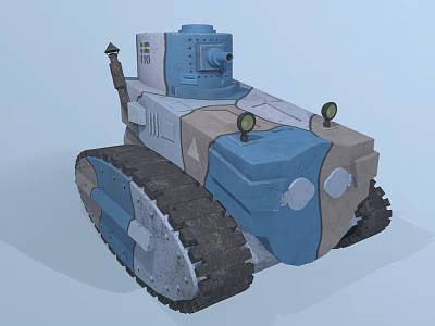 Vintage Style Blue Gray Brown Tank With Tracks Turret And Headlights 3d model Vintage Style Blue Gray Brown Tank With Tracks Turret And Headlights 3d model