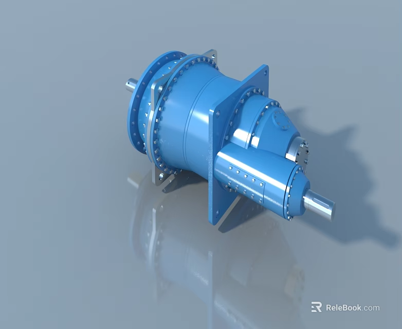 Swing Door Blue Metal Gear Mechanism With Bolted Structure And Shaft 3d model 