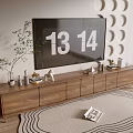 Wooden Console Cabinet And Sideboard With Storage Drawers TV Decorations Plant And Rug