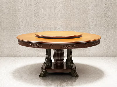 Round Wooden Dining Table With Carved Ornate Base And Smooth Surface 3d model
