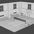 Indoor Sports Fitness Badminton Court Featuring Green Surface White Net Benches And Wooden Flooring