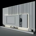 Modern TV Wall Design With Marble Texture And Floating Shelves Lighting 3d model