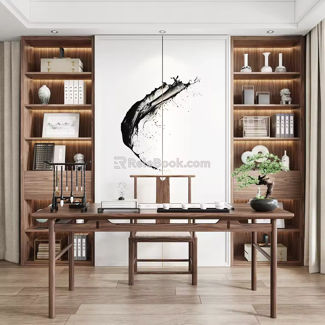 New Chinese Style Desk and Chair 3d model