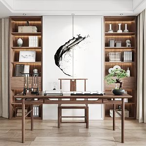New Chinese Style Desk and Chair 3d model
