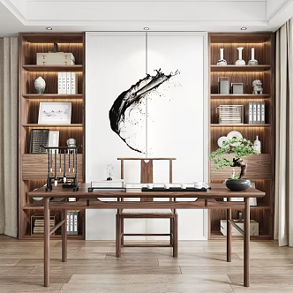 New Chinese Style Desk and Chair 3d model