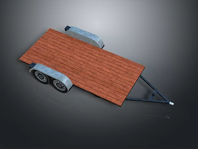 Flatbed Utility Trailer With Wooden Deck Metal Frame And Dual Wheels 3d model