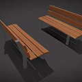 Public Park Bench With Wooden Seat And Metal Frame Outdoor Facility Design