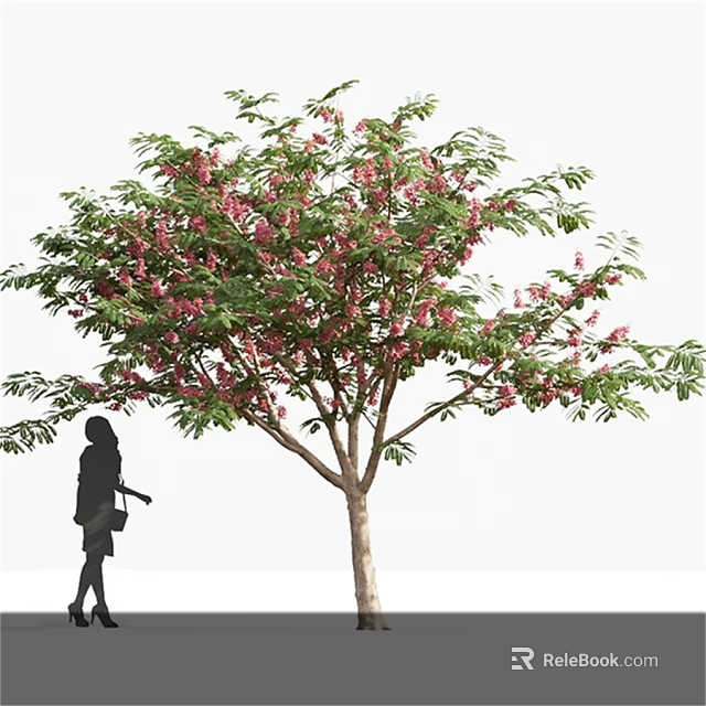Tall Lush Arbor With Pink Flowers Green Leaves And Walking Silhouette 3d model 