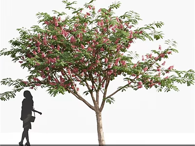 Tall Lush Arbor With Pink Flowers Green Leaves And Walking Silhouette 3d model