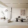 Modern Living Room With White Sofas Art And Round Coffee Tables 3d model