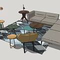 Modern Sectional Sofa With Coffee Tables Green Armchair Floor Lamp And Geometric Rug
