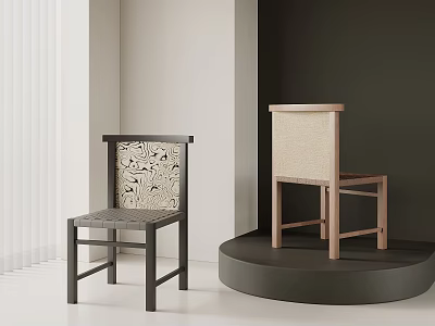 Modern Minimalist Dining Chairs With Black Light Wood Frames And Woven Backs Seats 3d model