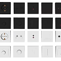 Modern Black and White Switch Panels with Various Socket and Toggle Designs 3d model