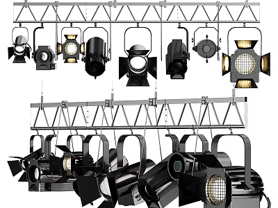 Different Styles Of Black Table Lamps With Mesh Covers And Various Head Designs 3d model