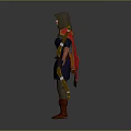 Archer Character In Blue Red Robe With Spear And Wolf Companion Standing