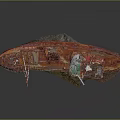 Old Rusted Orange Red Ship with Weathered Structure as Water Transport