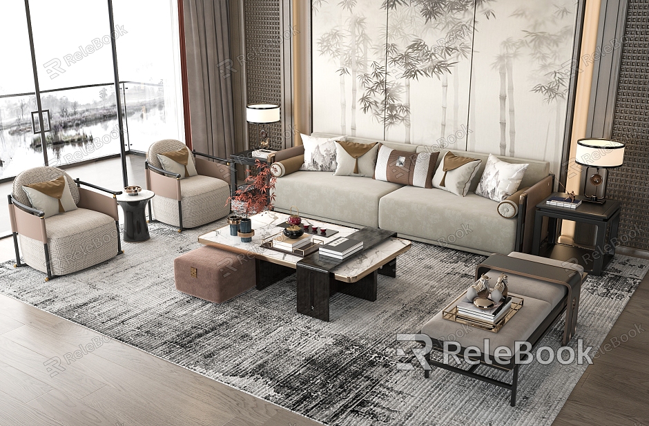 New Chinese Sofa Coffee Table Combination model