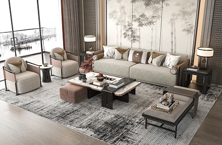 New Chinese Sofa Coffee Table Combination 3d model