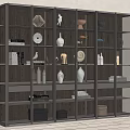 Modern Black Frame Display Cabinet With Glass Doors Built In Lighting And Decorative Items