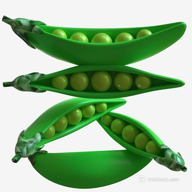 Fresh Green Open Pea Pods With Plump Juicy Peas Healthy Food Close Up 3d model 