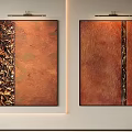 Modern Abstract Paintings With Brown Copper Tones And Metallic Textured Elements 3d model