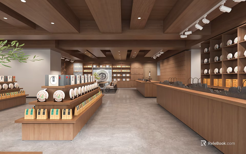 Modern Kitchenware Specialty Store Interior With Wooden Shelves And Tableware 3d model