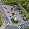 Scenic Road With Street Lamps Car Trees And Chinese Style Bell Tower By Lake