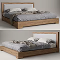 Modern Double Bed With Wooden Frame And Gray Bedding And Pillows