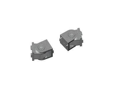 Two Gray Square Shaped Small Mechanical Components With Circular Center Design 3d model