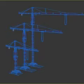 Three Red Tower Cranes In Industrial Construction Site Machinery 3d model