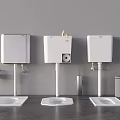 Modern White Toilets With Wall-Mounted Cisterns Toilet Brush And Waste Bin
