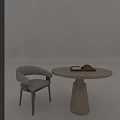 Round Wooden Table and Chair Set with Conical Leg Light Gray Fabric and Green Plant