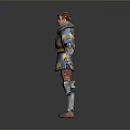 Man In Medieval Armor With Blue Tunic Yellow Sun Patterns Red Pants And Guards