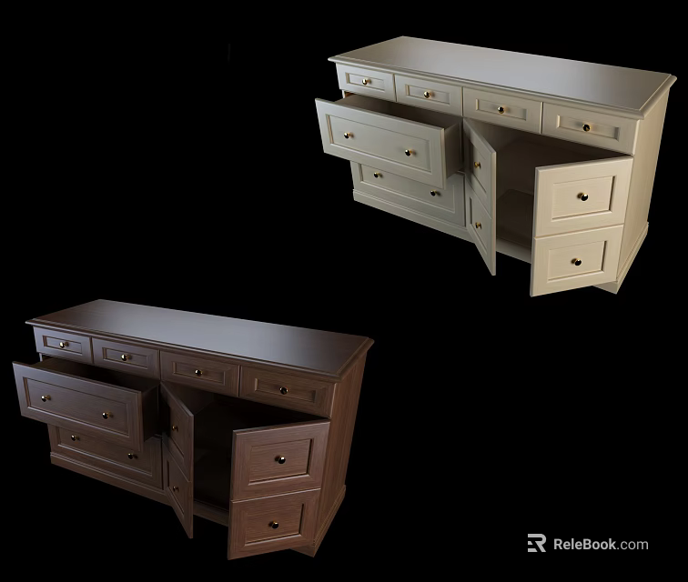 Modern Home Dressers In Light And Dark Colors With Multiple Drawers And Storage 3d model 