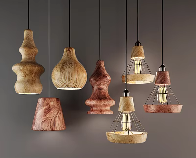 Nordic Chandelier Creative Log IKEA Gourd Water Cup Chandelier 3d model