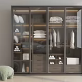 Modern Glass Door Wardrobe with Folded Clothes Hanging Garments and Drawers