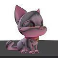 Cute White Cat Plush With Pink Ears Purple Eyes Pink Collar And Gold Bell
