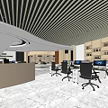 Modern Store Front Desk Area With Curved Ceiling Sofa Display Shelves And Marble Floor