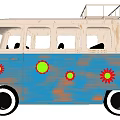 Vintage Blue And Cream Van With Colorful Flower Patterns And Roof Rack